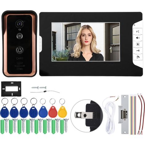 Kit Interphone Vidéo Filaire 7 Pouces, Système de Porte Appartement avec Caméra d'Accès Intelligent, Alimentation 100-240V (Version USA) (1/5)