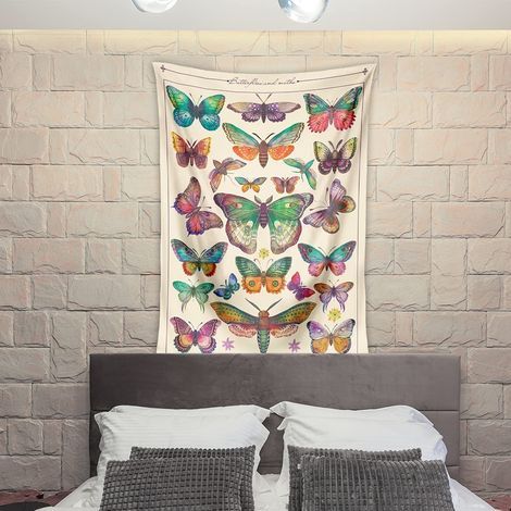 130 x 150 cm Schmetterlinge, böhmisches Mandala-Wandbehang, Wandteppich für Naturdekorationen, Tagesdecke, Überwurf für Zuhause, Wohnzimmer, Schlafzimmer, Wohnheim-Dekor (A)
