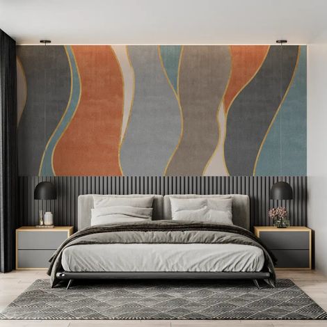 Papier Peint Art & Déco – Vagues Colorées et Dorées - 150 x 250 cm (1/2)