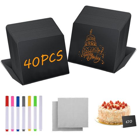 40 Pièces Etiquette Prix, Craie Tableau Noir avec Crayons Aquarellables, Mini Ardoise, Tableau Noir Craie, Etiquette Prix, Porte Nom Table avec Chiffon Nettoyage, pour Étiquettes Message, Café