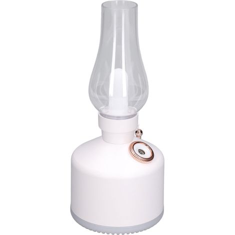 Bougie LED USB rechargeable, humidificateur 280ML rétro multicolore pour bureau, chambre, veilleuse d'ambiance rechargeable, blanc. (1/5)