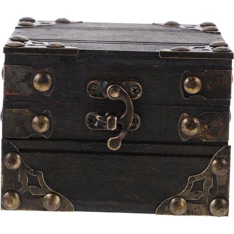 Boîte à bijoux vintage en bois pour femmes, coffret de rangement pour trésors et photos, idéal pour les voyages (1/5)