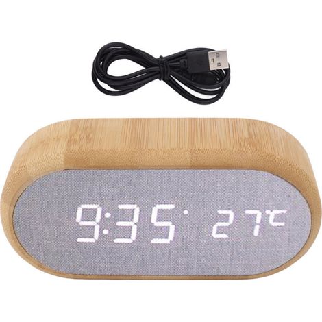 Eosnow Réveil en bois, commande vocale numérique, LED scintillante, prise USB, décoration électronique de la maison (1/4)