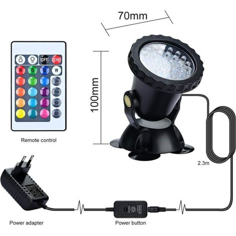 Proiettore per acquario Bardusch-RGB, illuminazione subacquea sommergibile per pesci, lampada LED impermeabile IP68 con angolo regolabile e telecomando per giardino, laghetto, piscina, fontana (1 pezz (1/4)