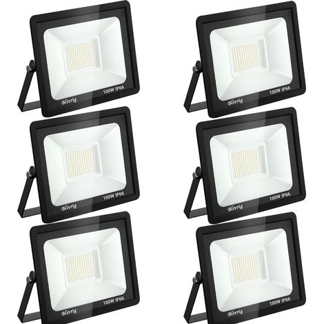 6PCS 100W Projecteur LED Extérieur, Spot LED Exterieur 10000LM Super Lumineux 6500K Blanc Froid Éclairage de Sécurité Extérieur IP66 Imperméable pour Garage Jardin Terrasse Parking (1/5)