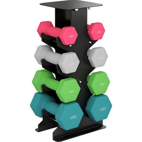 Juego de mancuernas, variedad de 8 piezas, soporte que ahorra espacio, MULTI (1/5)