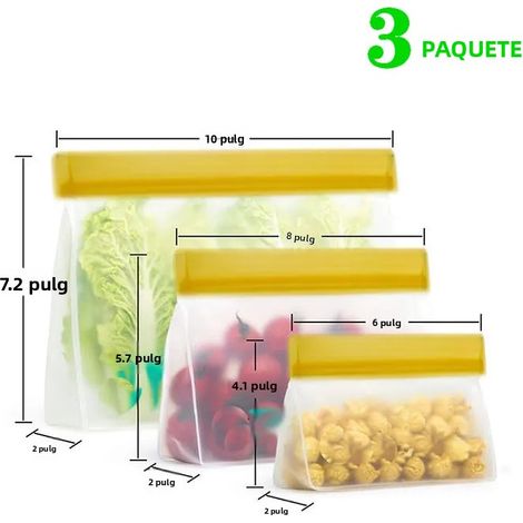 3 pièces 2 Sacs de conservation alimentaire en silicone PEVA réutilisables, anti-fuites, avec point d'en-tête pour congélateur et sandwiches (1/4)