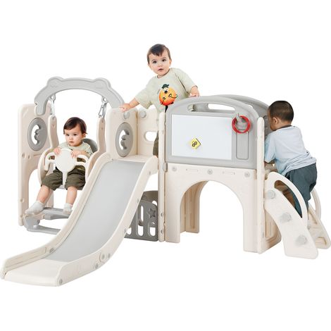 Toboggan Balançoire pour enfants 9 en 1 avec Panier de basket-ball,Aire de jeux intérieure et extérieure,Conception Sûre,Robuste