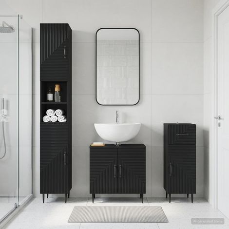 vidaXL 3 Piece Bathroom Cabinet Set HAARLEM Black Engineered Wood (1/5)