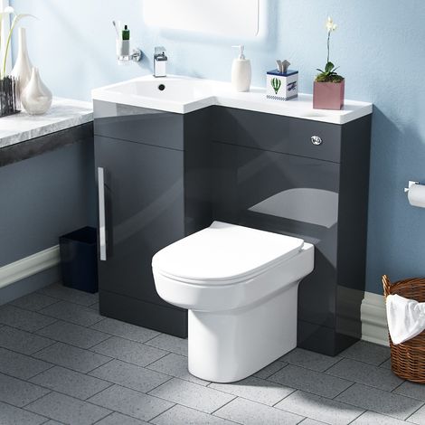 Raven LH 900mm Flat Pack Vanity Basin Unit, WC Unit & Chem Back to Wall Toilet Grey (1/5)