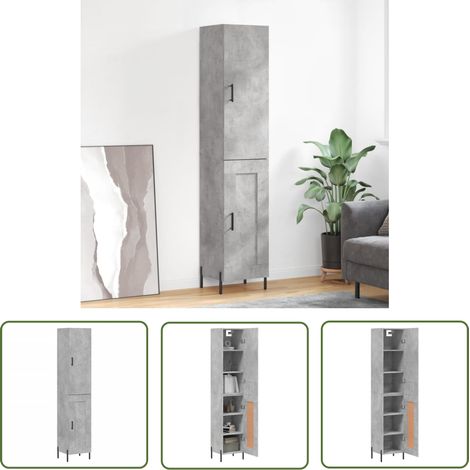 The Living Store Buffet haut Gris béton 34,5x34x180 cm Bois d'ingénierie - Buffet Design Moderne - Meuble Rangement Gris - Armoire Haute - Buffet Haut - Mobilier Salon (1/5)