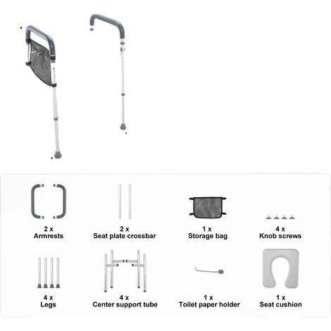 Rehausseur de Toilette, Hauteur Réglable, Cadre Rembourré Confort, 350lbs (1/2)