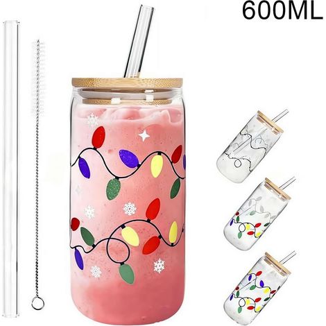 Tumbler En Verre - 600 ml - Changement De Couleur À Froid - Avec Couvercle En Bambou Et Paille En Verre - Pour Café Glacé Smoothie Cocktail - 1 Pièce (1/5)