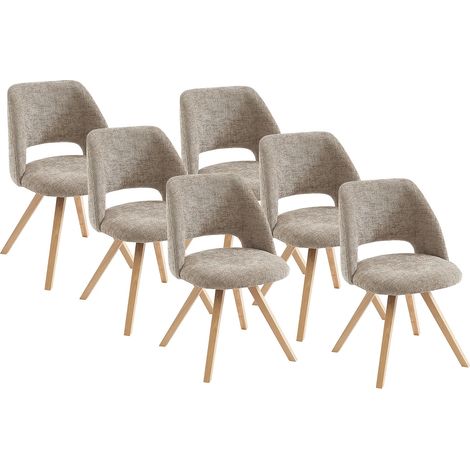 Lot de 6 chaises en tissu et bois d'hévéa - Taupe - VESIANI (1/5)