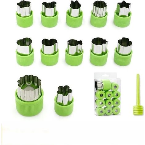 Ensemble de 12 emporte-pièces - Mini emporte-pièces - Moules à légumes - Ustensiles de cuisine - Acier inoxydable - Vert (1/5)