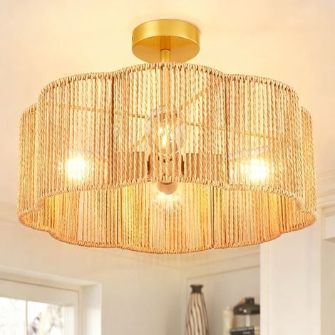 Plafoniera in rattan, lampadario bohémien, lampada a sospensione con lampadina, plafoniera in stile Wabi-sabi, 3 temperature di colore (3000K-6000K)
