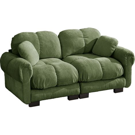 ELVMI Divano lineare 2 posti Modulare, Cuscini spessi con Cuscino mobile, Schienale ergonomico, in Ciniglia Verde (1/5)