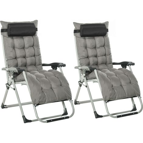 2-Piece Dark Grey Zero Gravity Garden Sun Loungers with Cushions (1/5)