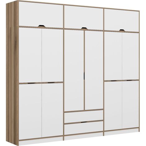Armario Grande Fissiraga, Dormitorio 2 Cajones, Perchero, 4 Estantes, 277x253h cm Blanco