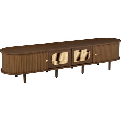 TV-Lowboard 180 x 40 x 40 cm in dunkler Walnussoptik mit Rattan-Fronten und Rollladentüren MODENUIT (1/5)