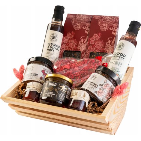 Geschenkkorb-Set – ein Geschenk von Herzen, Tee, Schokolade, Himbeersirup (1/5)