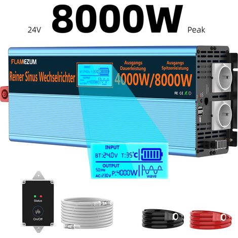 Spannungswandler 24V auf 230V – Reiner Sinus‑Wechselrichter 4000W Dauerleistung 8000W Spitzenleistung – Schutz vor Überhitzung und Kurzschluss (1/5)