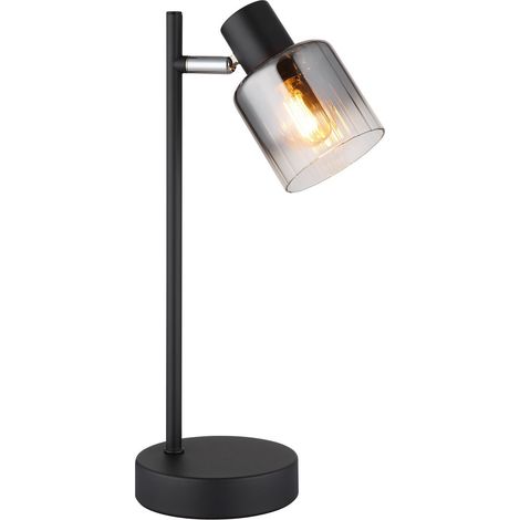 Lampe de bureau, abat-jour en verre fumé noir mat, 1 x E14 (1/5)