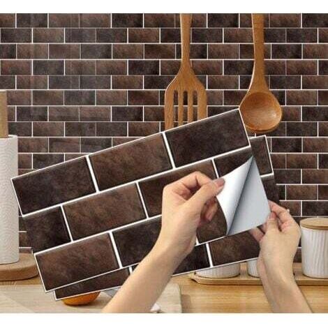 6 pièces Stickers Carrelage Cuisine(Marron), Autocollant en Tuile Auto-Adhésif Sticker Imperméable en PVC Autocollants de Carreaux Carrelage Adhesif Mural Autocollant pour Salle de Bains et Cuisine (1/5)
