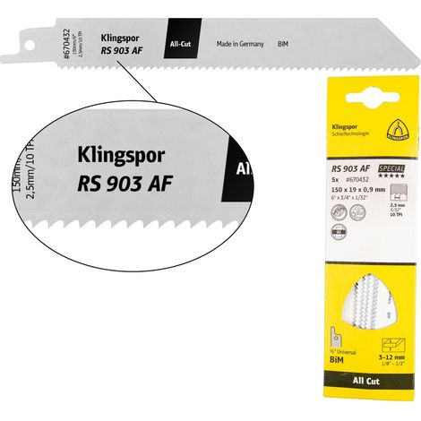 Klingspor RS 903 AF Säbelsägeblätter, 200 x 19 x 0,9 mm Nutzlänge 180Bi-Metall, gefräst, geschränkt , 10 Zähne pro Zoll, SB-verpackt im Karton