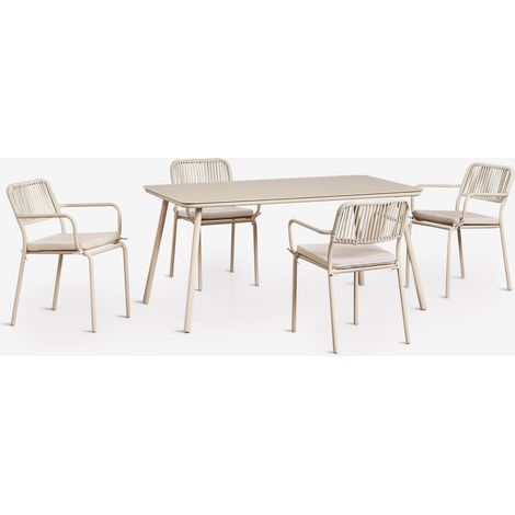 Set da tavolo rettangolare 160x90 cm e 4 sedie da pranzo impilabili in corda intrecciata Arhiza SKLUM (1/5)