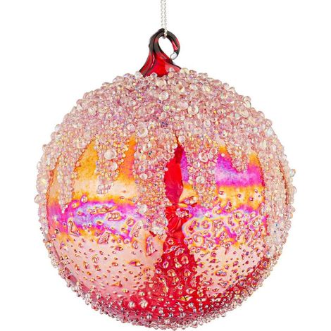 Pallina "Wink" per albero di natale rossa brillantinata in vetro diametro da 10 cm set da 4 pz (1/5)