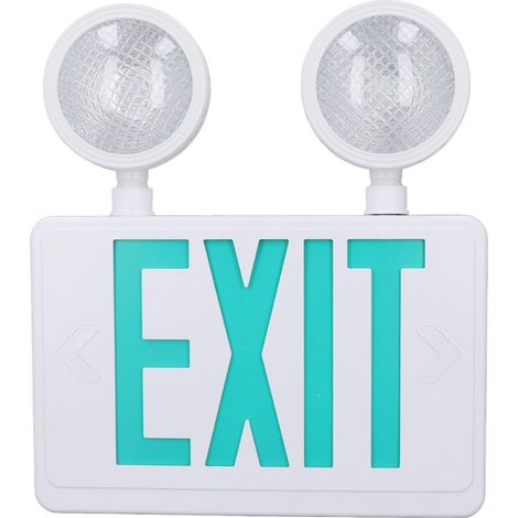 Panneau de Sortie à LED Verte avec Lumières de Secours, Lumière de Sortie de Secours à Deux Têtes Réglables avec Batterie de Secours, Lumières de Secours Commerciales étanches