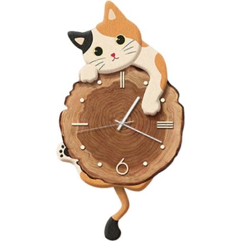 Horloge murale décorative chat amusant, élégante et mignonne, à pendule, pour chambre à coucher, chambre d'enfant, décoration intérieure, cadeau C (1/5)