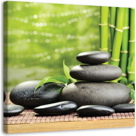 Image sur toile, Pierres noires et vert zen - 30x30 (1/5)