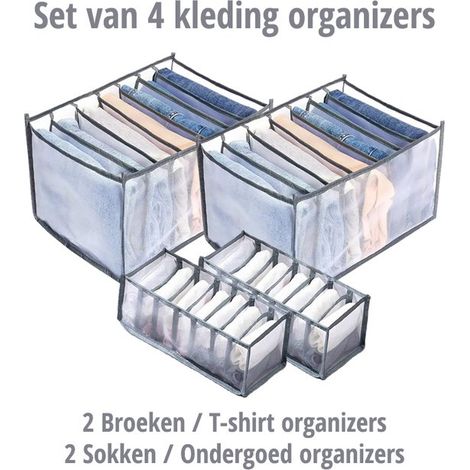 Lot de 4 organisateurs de placard – Pour pantalons, sous‑vêtements, chaussettes et T‑shirts – Gain de place (1/5)