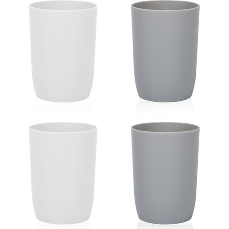 Lot de 4 gobelets en plastique s et incassables, empilables pour voyage, bain de bouche, salle de bain, 280 ml, passent au lave-vaisselle et au micro-ondes (blanc et gris) (1/5)