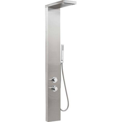 Colonne de douche hydromassante 160 cm – Acier inox brossé – 4 fonctions jets massage, pomme de douche, effet cascade – Flexible 150-200 cm – Docciabox