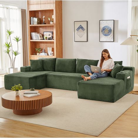 sofá modular sin montaje de pana 3 piezas OKMYHOME (1/2)