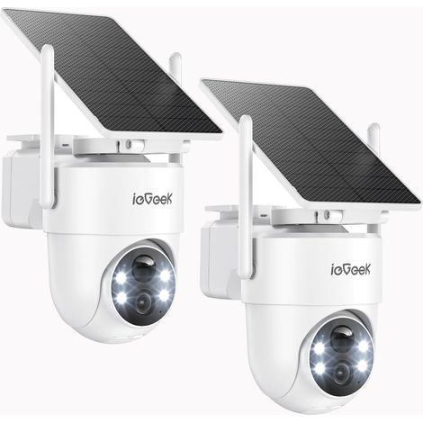 2K Camera Exterieur sans Fil Solaire Batterie S5 Blanc 2pcs Panneau Solaire Amovible, 360° PTZ, Vision Nocturne Couleur, Détection Humaine PIR, Audio Bidirectionnel, 2.4GHz, Sirène (1/5)