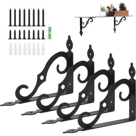 Lot de 4 supports d'étagère en métal avec vis - Supports d'étagère d'angle droit - Support d'étagère triangulaire à 90° - Pour montage mural (140 x 110 mm) (1/5)