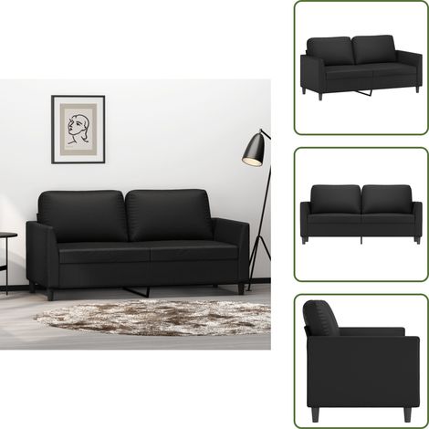 The Living Store Canapé à 2 places Noir 140 cm Similicuir - Canapé Deux Places - Canapé Noir - Canapé Tissu - Canapé Moderne - Canapé Salle À Séjour (1/5)
