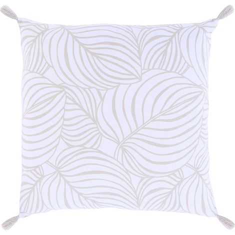 Coussin imprimé végétal 100 % coton "Alicia" 45 cm blanc / beige