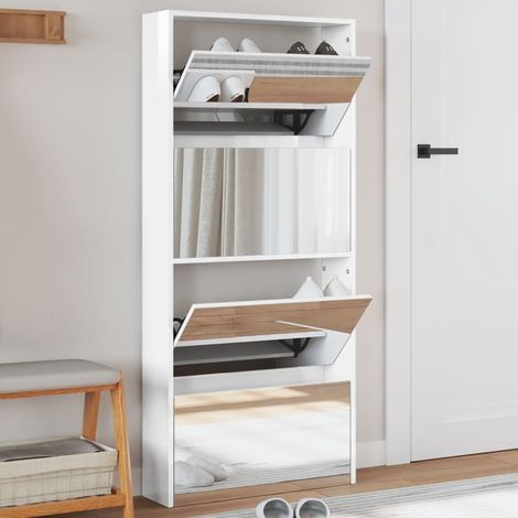 Vidaxl – Armoire à chaussures miroir 4 niveaux – Dimensions 63 x 17 x 134 cm – Bois d'ingénierie et verre – Espace pour 12-16 paires de chaussures (1/5)