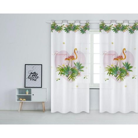 Fertiger Vorhang Flamingos 140x250 Palmenblüten Herz weiß rosa orange grün mit Ösen Jugend Havanna