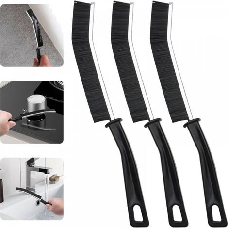 Brosse de nettoyage à poils durs noire 2 x 23 cm, 3 pièces, brosse de nettoyage spéciale pour coins de carrelage de salle de bain et de cuisine (1/5)