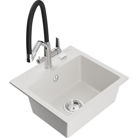 Mexen Milo lavello in granito a 1 vasca con miscelatore da cucina Duo, bianco - 6505-20-671701-07 (1/5)