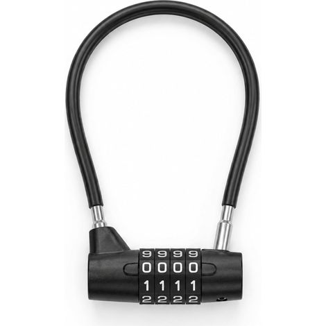 Cadenas à combinaison à 4 chiffres à anse longue avec cable en acier - Serrure de sécurité réinitialisable - Cadenas d'extérieur étanche à code pour casier de gym, abri de jardin, petites cltures (1/5)