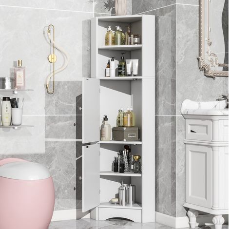 Armario esquinero baño con estantes y puerta blanca OKMYHOME (1/5)