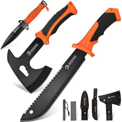 Machete Set Axt Messer mit Feuerstahl 38,5 cm 25,3 cm Paracord (1/5)