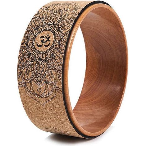 Roue de yoga en liège, compatible avec les postures de yoga, les flexions arrière et les inversions, ornée de motifs de grain de bois et de mandalas, roue de support pour le yoga Dharma. (1/5)